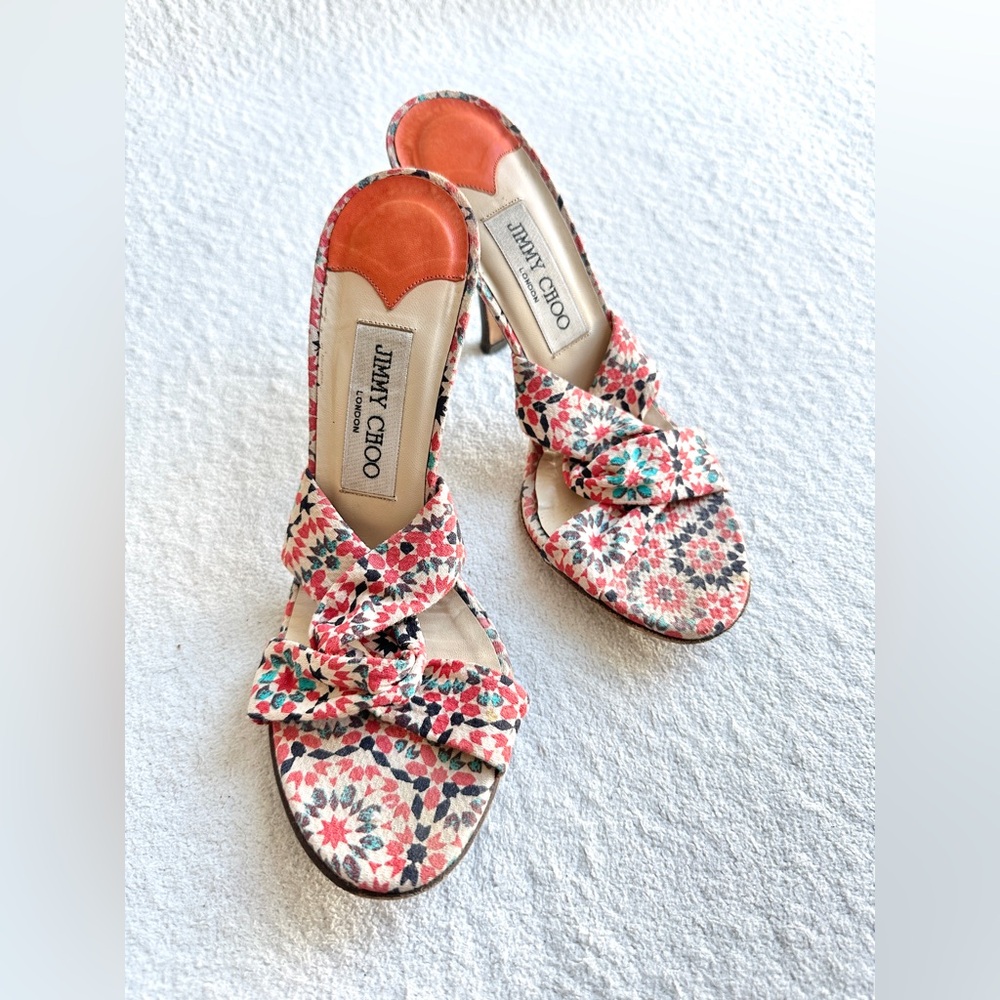 Jimmy Choo Floral Sandals - Red, Black, Cream